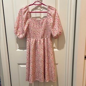 Vero Moda Pink Floral Smocked Mini Dress Puff Sleeve Size M